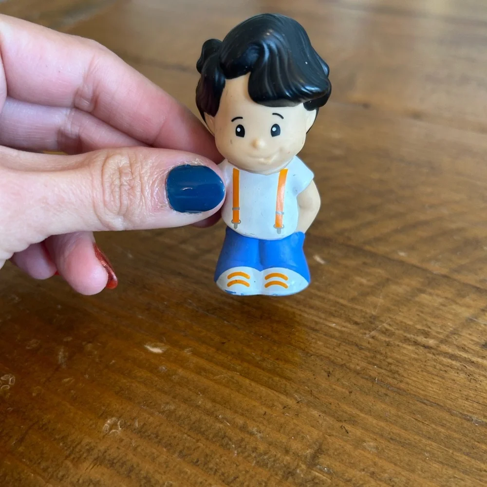 Fisher Price Little People boy with suspenders as is